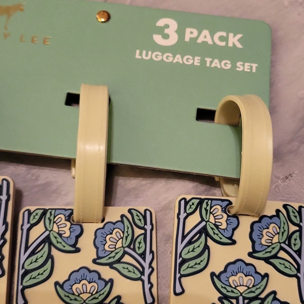 Dabney Lee 3-Pack Floral Luggage Tags - Lemon Yellow, Green & Blue Brand New Ls